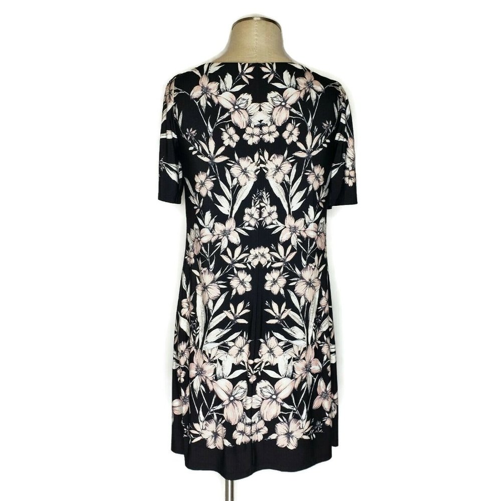 Eliza J Shift Dress Floral Short Elbow Sleeve Black Pink Flowers Size 8 - Picture 3 of 6